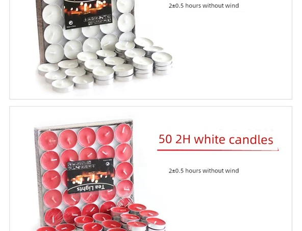 Romantik Dumansız Tealight Mum - 2 Saat Mor - 50'li Paket - 9