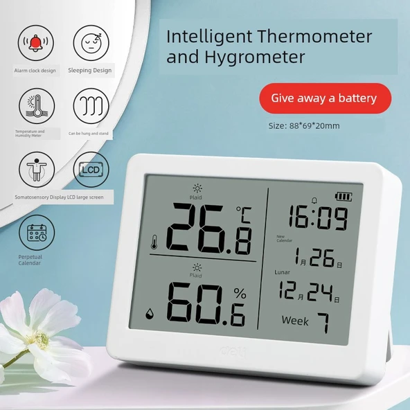 Elektronik Higrometre - Beyaz Alarmlı Nem ve Sıcaklık Ölçer