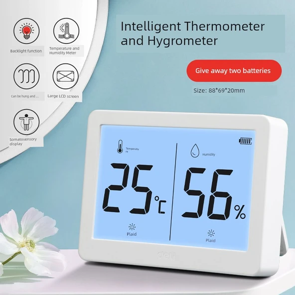 Elektronik Higrometre - Beyaz Arka Işıklı Nem ve Sıcaklık Ölçer