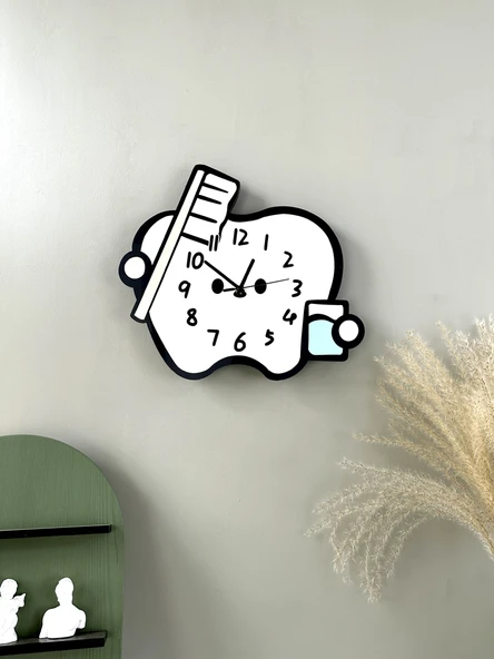 Diş Kliniği Çizgi Film Duvar Saati - Diş 25cm x 22cm (Mini Boy) - 5