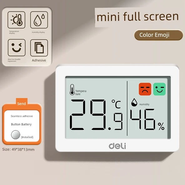 Dijital Higrometre - Beyaz Mini Sevimli Eğlenceli - Tam Ekran