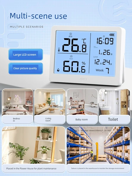 Elektronik Higrometre - Sedef Beyazı Mini Boyutlu Somatosensor Ekranlı Nem ve Sıcaklık Ölçer - 4