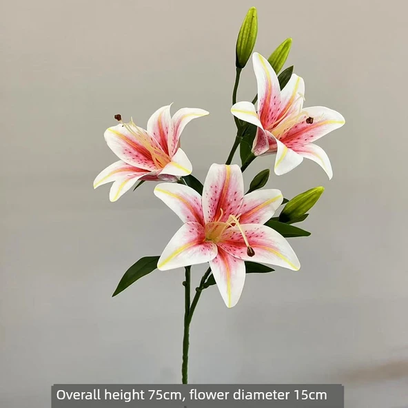 Yapay Zambak Çiçeği - 3 Çiçek 3 Gonca - Pembe - 75cm