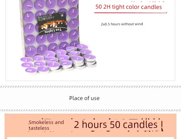 Romantik Dumansız Tealight Mum - 2 Saat Mor - 50'li Paket - 11