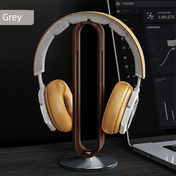 Bluetooth Kulaklık Standı - Koyu Gri - Metal ve Ahşap