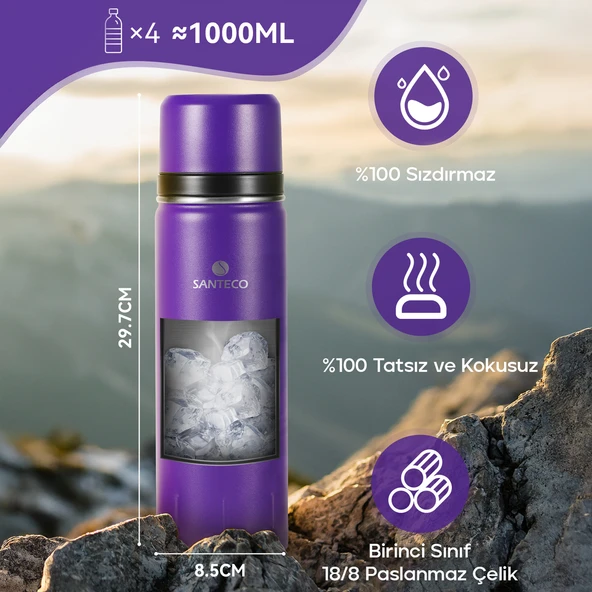 Santeco Kolima 2 Kapaklı Termos 1 L-Mor - Resim 9