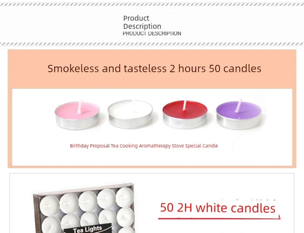 Romantik Dumansız Tealight Mum - 2 Saat Mor - 50'li Paket - 8
