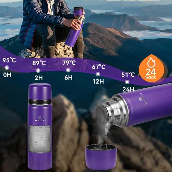 Santeco Kolima 2 Kapaklı Termos 1 L-Mor - Resim 7