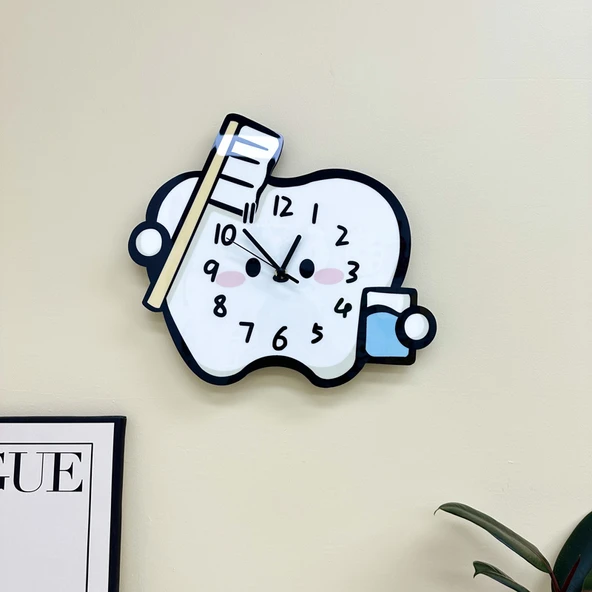 Diş Kliniği Çizgi Film Duvar Saati - Diş 25cm x 22cm (Mini Boy) - 11