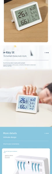 Elektronik Higrometre - Sedef Beyazı Mini Boyutlu Somatosensor Ekranlı Nem ve Sıcaklık Ölçer - 8