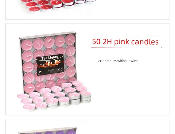 Romantik Dumansız Tealight Mum - 2 Saat Mor - 50'li Paket - 10