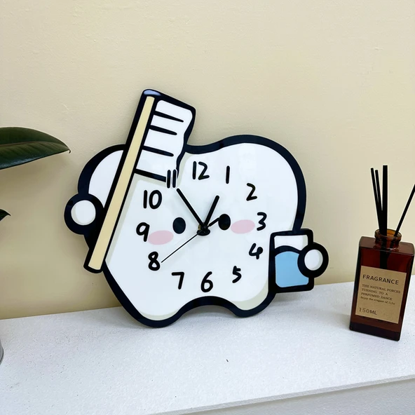 Diş Kliniği Çizgi Film Duvar Saati - Diş 25cm x 22cm (Mini Boy) - 8