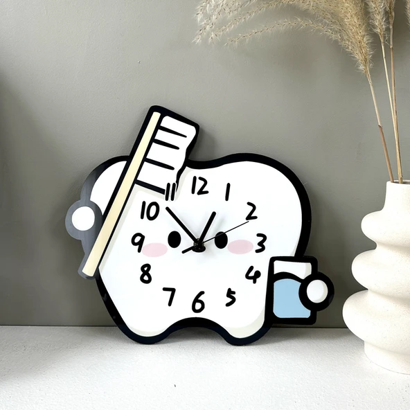 Diş Kliniği Çizgi Film Duvar Saati - Diş 25cm x 22cm (Mini Boy) - 10