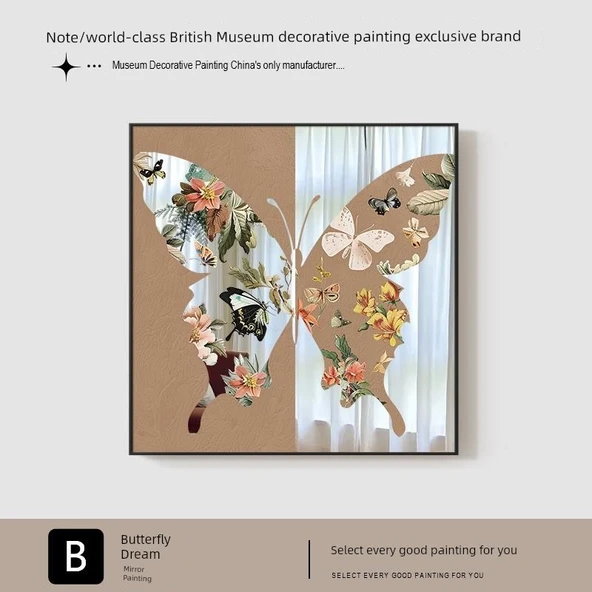 Kelebek Ayna Tablo - Kelebek Aşk Çiçek Çerçeve A - 30x30cm - Modern Siyah Çerçeve - 9