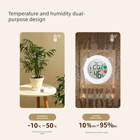 Mini Gülen Yüz Termometre Higrometre - Duvar Stickerlı (φ45mm) - 6