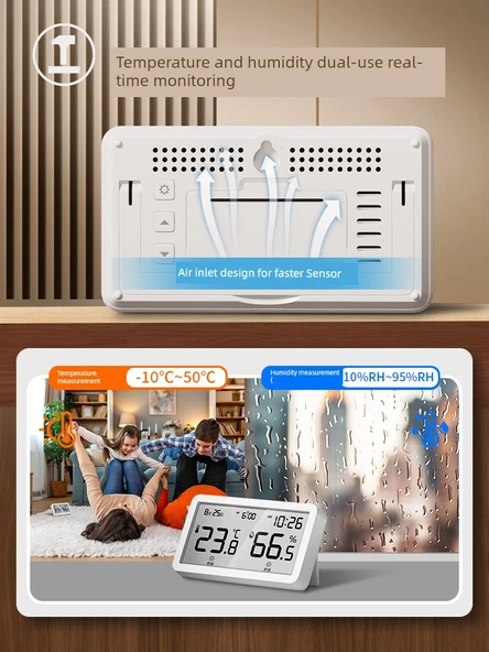 Dijital Termometre ve Nem Ölçer - Ultra İnce Orta Ekran - Yüksek Hassasiyetli Çift Vücut Algılama - Resim 2