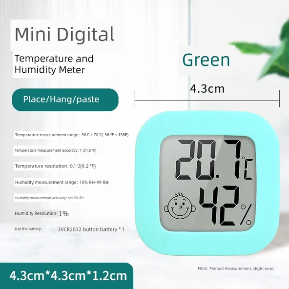 Mini Dijital Termometre - 0726 Yeşil Yapıştırmalı/Yerleştirilebilir