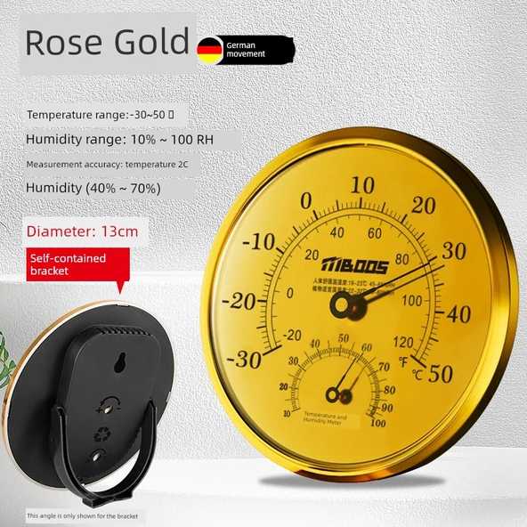 İç Ortam Termometre Higrometre - 13cm Rose Gold Destekli