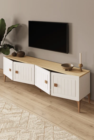 Happylife Furniture Design  %100 Mdf Tv Ünitesi 180 Cm Beyaz Aytaşı Tv Sehpası - 3
