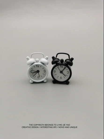 Mini Metal Masa Saati - Beyaz + Siyah - 5