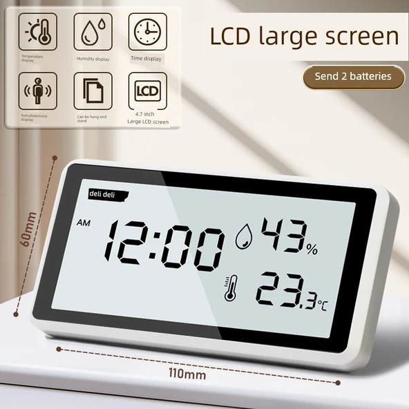 Dijital Termometre Higrometre - Beyaz LCD Geniş Ekran