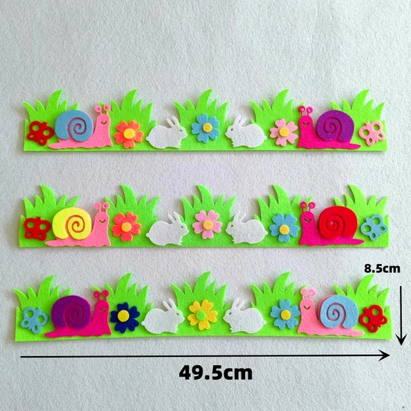 Okul Kreş Sınıf Duvar Sticker Şeridi - 49cm Salyangoz Beyaz Tavşan