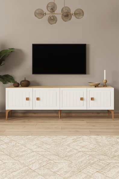 %100 Mdf Tv Ünitesi 180 Cm Beyaz Aytaşı Tv Sehpası