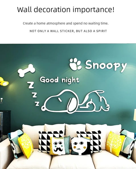 Snoopy Çizgi Film 3D Duvar Stickerı - K0315 Snoopy 2-Kırmızı - Büyük - 11