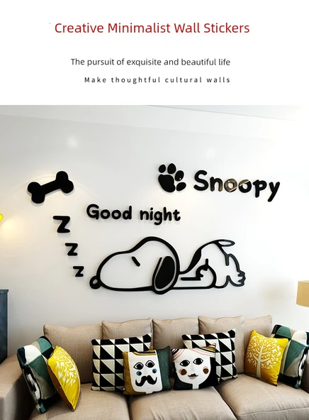 Snoopy Çizgi Film 3D Duvar Stickerı - K0315 Snoopy 2-Kırmızı - Ekstra Büyük - 7