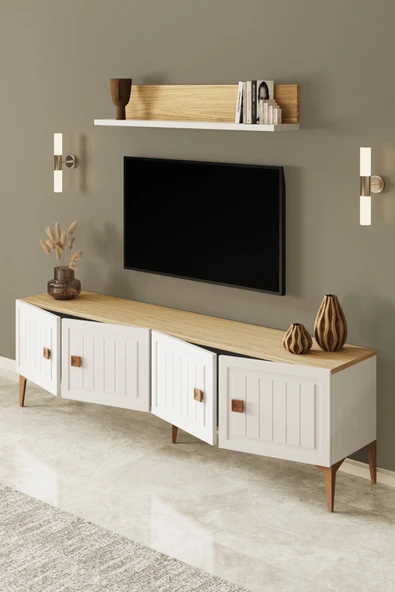 Happylife Furniture Design  %100 Mdf Tv Ünitesi Aytaşı Meşe Tv Sehpası 180 Cm - 3