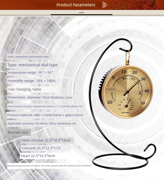 Duvara Monte Islak ve Kuru Termometre - Güneş ve Ay Eşliğinde + Siyah Hilal Braket - Resim 11