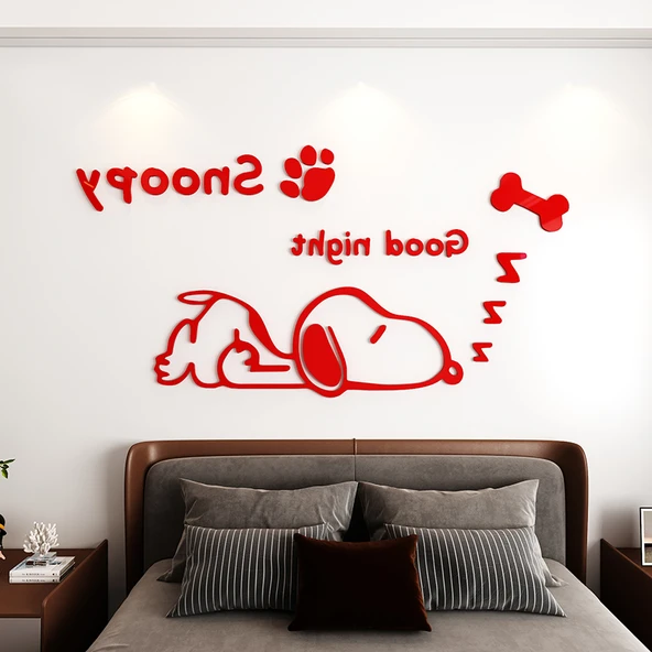 Snoopy Çizgi Film 3D Duvar Stickerı - K0314 Snoopy 2-Siyah - Orta - 5