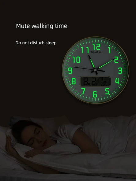 Işıklı Takvimli Minimalist Duvar Saati - 25 cm Zümrüt Yeşili - 6