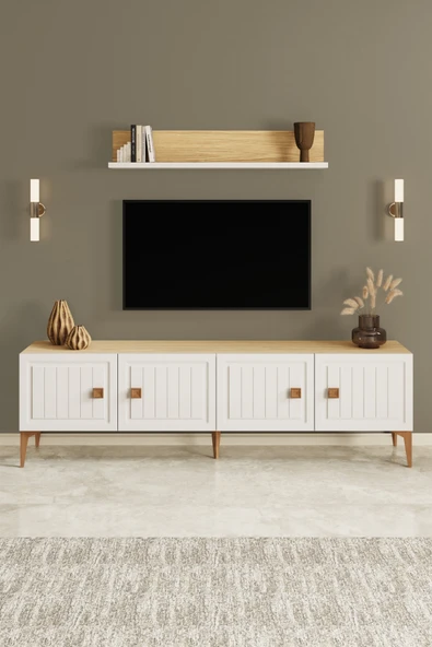 Happylife Furniture Design  %100 Mdf Tv Ünitesi Aytaşı Meşe Tv Sehpası 180 Cm - 4