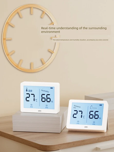 Dijital Termometre Higrometre - Beyaz Arka Işıklı Alarm Pro Kare - 5