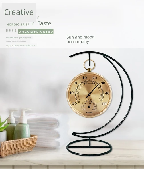 Duvara Monte Islak ve Kuru Termometre - Güneş ve Ay Eşliğinde + Siyah Hilal Braket - Resim 9