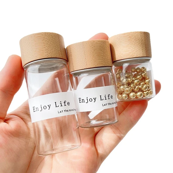 Cam Saklama Şişesi - 30 ml Altın Boncuklu - 6