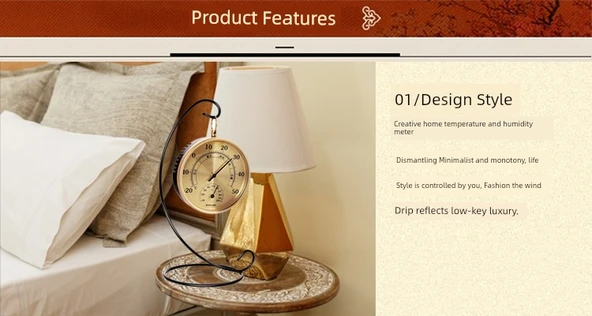 Duvara Monte Islak ve Kuru Termometre - Güneş ve Ay Eşliğinde + Siyah Hilal Braket - Resim 12