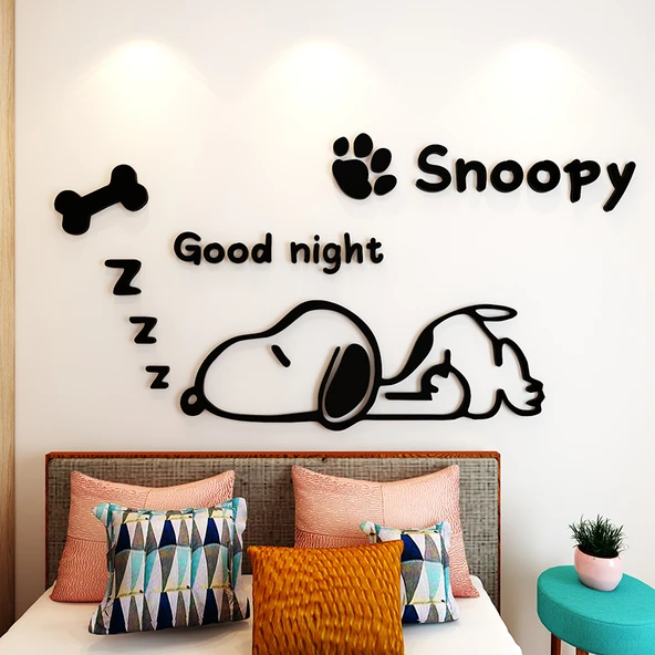 Snoopy Çizgi Film 3D Duvar Stickerı - K0314 Snoopy 2-Siyah - Orta - 2