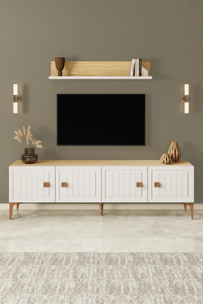 %100 Mdf Tv Ünitesi Aytaşı Meşe Tv Sehpası 180 Cm