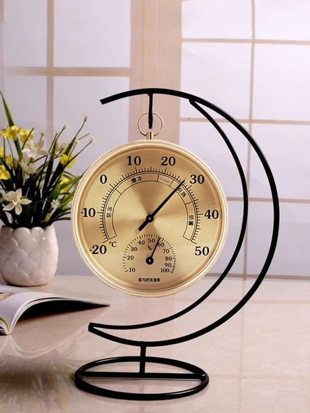 Duvara Monte Islak ve Kuru Termometre - Güneş ve Ay Eşliğinde + Siyah Hilal Braket - Resim 3