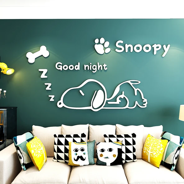 Snoopy Çizgi Film 3D Duvar Stickerı - K0315 Snoopy 2-Kırmızı - Ekstra Büyük - 6