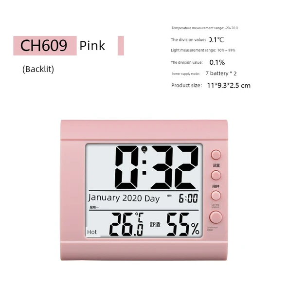 Dijital Higrometre Termometre CH609 - Pembe - Gece Işıklı ve Kancalı