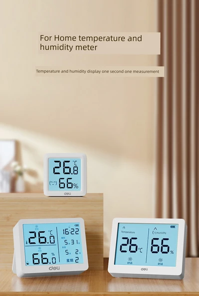 Dijital Termometre Higrometre - Beyaz Arka Işıklı Alarm Pro Kare - 8