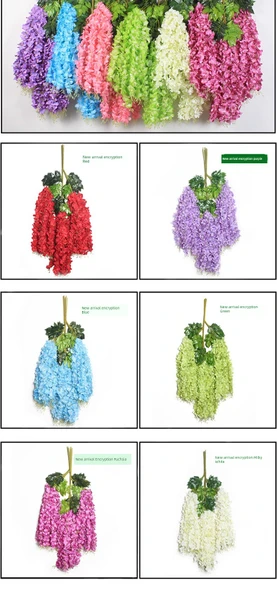 Yapay Mor Salkım Çiçek Sarmaşığı - Süt Beyazı 110cm - 8