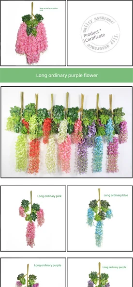 Yapay Mor Salkım Çiçek Sarmaşığı - Şifreli Saf Beyaz Fasulye Çiçeği - Resim 9