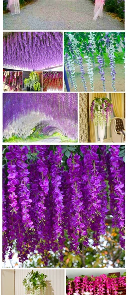 Yapay Mor Salkım Çiçek Sarmaşığı - Şifreli Saf Beyaz Fasulye Çiçeği - Resim 11