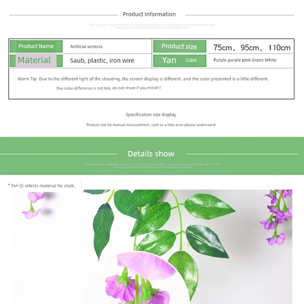 Yapay Mor Salkım Çiçek Sarmaşığı - Şifreli Saf Beyaz Fasulye Çiçeği - Resim 6
