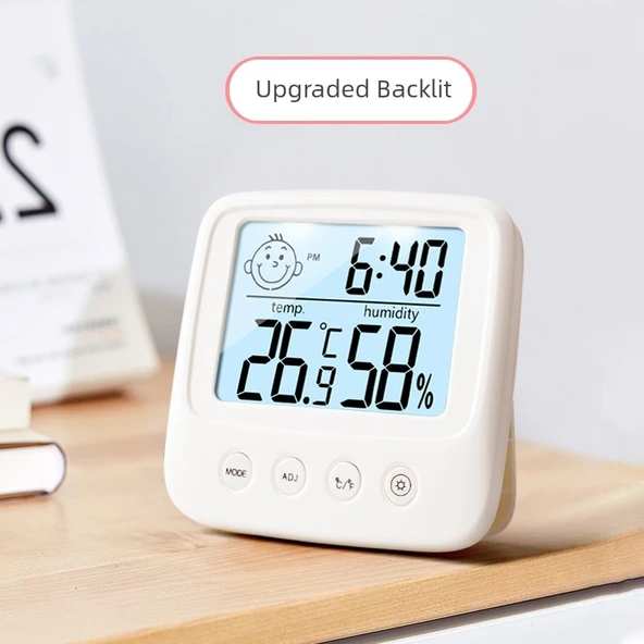 Alarmlı ve Işıklı Termometre ve Nem Ölçer - Klasik Model 9cm