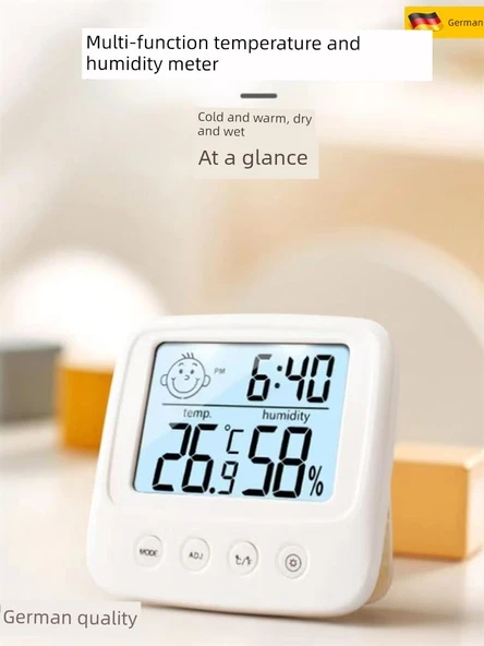 Alarmlı ve Işıklı Termometre ve Nem Ölçer - Klasik Model 9cm - 2